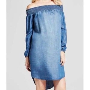 Isabel Maternity Small Dress Off Shoulder Chambray Denim Jean Baby Shower
